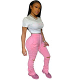 Sweatpants Women Flare Pants Ladies Stacked Joggers Pleated High Waist Trousers Split Bell Bottom Pencil Female 2020 - Pink / XL
