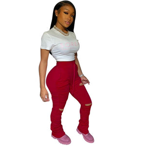 Sweatpants Women Flare Pants Ladies Stacked Joggers Pleated High Waist Trousers Split Bell Bottom Pencil Female 2020