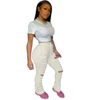 Sweatpants Women Flare Pants Ladies Stacked Joggers Pleated High Waist Trousers Split Bell Bottom Pencil Pants Female 2020 - DRE's Electronics and Fine Jewelry