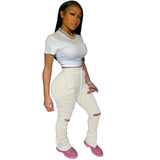 Sweatpants Women Flare Pants Ladies Stacked Joggers Pleated High Waist Trousers Split Bell Bottom Pencil Female 2020 - White / XL