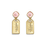 Europe Hot Sell New Style Fashion Creative Gold-Plated Finishes Square Tag Brass Earrings Retro Valentines day Gifts for girls - Pink Stone 
