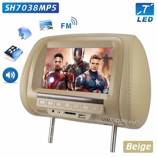 Universal 7 inch Car Headrest MP4 Monitor / Multi media Player / Seat back MP4 / USB SD MP3 MP5 FM Built-in Speakers