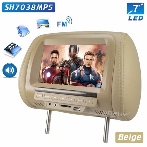 Universal 7 inch Car Headrest MP4 Monitor / Multi media Player / Seat back / USB SD MP3 MP5 FM Built-in Speakers - CHINA / SH7038MP5-Beige -