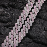 Uwin Prong 13mm Cuban Chain Micro Pave Cubic Zircon Mixed Luxury Bling Full Iced Out Charms Hiphop Jewelry - pink and white / 20inch - Men 