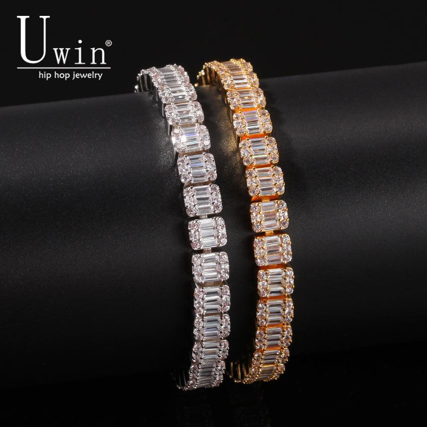 Uwin Baguette CZ Bracelet Iced Out Zircon 8.5m HipHop Fashion Punk Chain Bling Bling Elegant Charms Jewelry 7inch 8inch