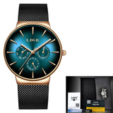 LIGE New Fashion Mens Watches Top Brand Luxury Quartz Watch Men Mesh Steel  Waterproof Ultra-thin Wristwatch For Men Sport Clock