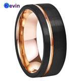 Mens Womens Wedding Band Tungsten Carbide Ring Black Rose Gold With Offset Groove And Brush Finish - 5 / K-TUR-714-8mm - Men Rings