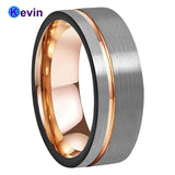 Mens Womens Wedding Band Tungsten Carbide Ring Black Rose Gold With Offset Groove And Brush Finish - 5 / K-TUR-699-8mm - Men Rings