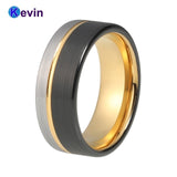 Mens Womens Wedding Band Tungsten Carbide Ring Black Rose Gold With Offset Groove And Brush Finish - 5 / K-TUR-726-8mm - Men Rings
