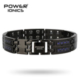 Power Ionics Mens black/blue/red carbon fiber 100% Pure Titanium Magnetic Therapy Bracelet Wristband improve blood circulation - Black-Blue 