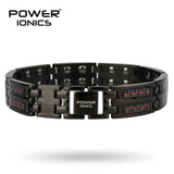 Power Ionics Mens black/blue/red carbon fiber 100% Pure Titanium Magnetic Therapy Bracelet Wristband improve blood circulation - Black-Red -