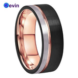 Mens Womens Wedding Band Tungsten Carbide Ring Black Rose Gold With Offset Groove And Brush Finish - Men Rings