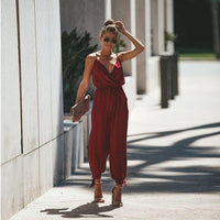 Women Casual Sleeveless V-Neck Jumpsuits 2019 Summer Ladies Boho Floral Bodysuit Wide Leg Loose Long Pants Trousers plus size - DRE's Electronics and Fine Jewelry