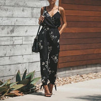 Women Casual Sleeveless V-Neck Jumpsuits 2019 Summer Ladies Boho Floral Bodysuit Wide Leg Loose Long Pants Trousers plus size - DRE's Electronics and Fine Jewelry