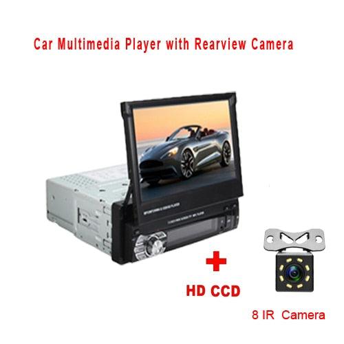 Podofo Car Stereo Audio Radio Bluetooth 1DIN 7" HD Retractable Touch Screen Monitor MP5 Player SD FM USB Rear View Camera