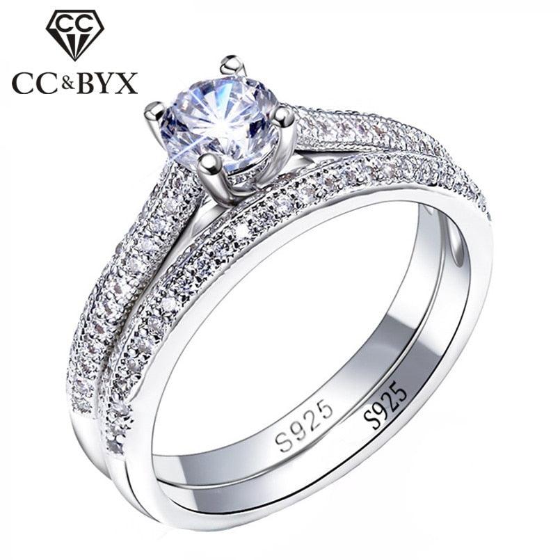 CC 925 Silver Rings For Women Simple Design Double Stackable Fashion Jewelry Bridal Sets Wedding Engagement Ring Accessory CC634 - DRE's Electronics and Fine Jewelry