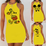 Kawaii Mouse Print Summer Sexy Clothes Women Dresses Backless Night Dress 2020 Bodycon Evening Party O-Neck Mini Yellow Vestidos