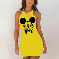 Kawaii Mouse Print Summer Sexy Clothes Women Dresses Backless Night Dress 2020 Bodycon Evening Party O-Neck Mini Yellow Vestidos - DRE's Electronics and Fine Jewelry