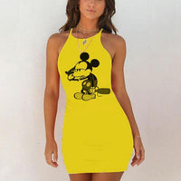 Kawaii Mouse Print Summer Sexy Clothes Women Dresses Backless Night Dress 2020 Bodycon Evening Party O-Neck Mini Yellow Vestidos - DRE's Electronics and Fine Jewelry