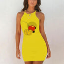 Kawaii Mouse Print Summer Sexy Clothes Women Dresses Backless Night Dress 2020 Bodycon Evening Party O-Neck Mini Yellow Vestidos - DRE's Electronics and Fine Jewelry