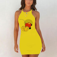 Kawaii Mouse Print Summer Sexy Clothes Women Dresses Backless Night Dress 2020 Bodycon Evening Party O-Neck Mini Yellow Vestidos - DRE's Electronics and Fine Jewelry