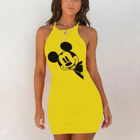 Kawaii Mouse Print Summer Sexy Clothes Women Dresses Backless Night Dress 2020 Bodycon Evening Party O-Neck Mini Yellow Vestidos - DRE's Electronics and Fine Jewelry