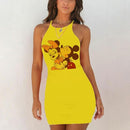 Kawaii Mouse Print Summer Sexy Clothes Women Dresses Backless Night Dress 2020 Bodycon Evening Party O-Neck Mini Yellow Vestidos - DRE's Electronics and Fine Jewelry