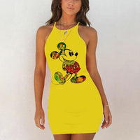 Kawaii Mouse Print Summer Sexy Clothes Women Dresses Backless Night Dress 2020 Bodycon Evening Party O-Neck Mini Yellow Vestidos - DRE's Electronics and Fine Jewelry