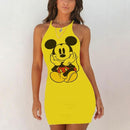 Kawaii Mouse Print Summer Sexy Clothes Women Dresses Backless Night Dress 2020 Bodycon Evening Party O-Neck Mini Yellow Vestidos - DRE's Electronics and Fine Jewelry