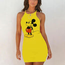 Kawaii Mouse Print Summer Sexy Clothes Women Dresses Backless Night Dress 2020 Bodycon Evening Party O-Neck Mini Yellow Vestidos - DRE's Electronics and Fine Jewelry