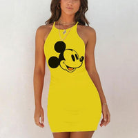 Kawaii Mouse Print Summer Sexy Clothes Women Dresses Backless Night Dress 2020 Bodycon Evening Party O-Neck Mini Yellow Vestidos - DRE's Electronics and Fine Jewelry