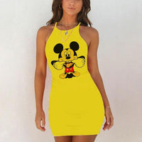 Kawaii Mouse Print Summer Sexy Clothes Women Dresses Backless Night Dress 2020 Bodycon Evening Party O-Neck Mini Yellow Vestidos - DRE's Electronics and Fine Jewelry