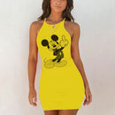 Kawaii Mouse Print Summer Sexy Clothes Women Dresses Backless Night Dress 2020 Bodycon Evening Party O-Neck Mini Yellow Vestidos - DRE's Electronics and Fine Jewelry