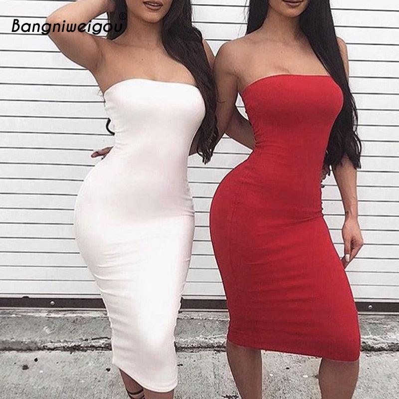 Bangniweigou Sexy Off Shoulder Tube Dress Summer Women Black White Basic Bodycon Sundress Strapless Stretchy Bandage Robe Femme - DRE's Electronics and Fine Jewelry