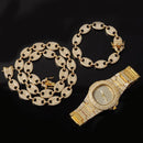 Necklace +Watch+Bracelet 3pcs kit Hip Hop Miami Curb Cuban Chain Gold Full Iced Out Paved Rhinestones CZ Bling For Men Jewelry - DRE's Electronics and Fine Jewelry