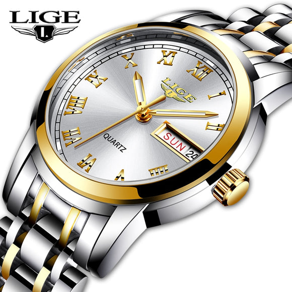 LIGE Luxury Ladies Watch Women Waterproof Rose Gold Steel Strap Wrist Watches Top Brand Bracelet Clock Relogio Feminino