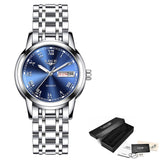 LIGE Luxury Ladies Watch Women Waterproof Rose Gold Steel Strap Wrist Watches Top Brand Bracelet Clock Relogio Feminino - S Silver Blue / 