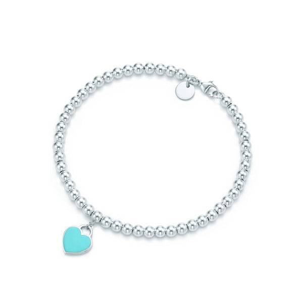 SHINEXIN 1:1 S925 Genuine Beaded Heart-Shape Rounded Pendant Bracelet Women Fine High-End Jewelry - TIFFB01 / 17cm - Bracelets