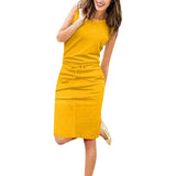 Jocoo Jolee Women Causal Sleeveless Pockets Pencil Dress 2020 Summer Solid Drawstring Waist Beach Party Sundress - Yellow / XXL