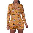 2020 Sexy Women Deep V-neck Bodycon Sleepwear Jumpsuit Button Bodysuit Shorts Romper Floral Leotard Long Sleeve Print Tracksuit - DRE's Electronics and Fine Jewelry