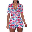 2020 Sexy Women Deep V-neck Bodycon Sleepwear Jumpsuit Button Bodysuit Shorts Romper Floral Leotard Long Sleeve Print Tracksuit - DRE's Electronics and Fine Jewelry