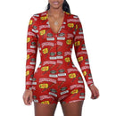 2020 Sexy Women Deep V-neck Bodycon Sleepwear Jumpsuit Button Bodysuit Shorts Romper Floral Leotard Long Sleeve Print Tracksuit - DRE's Electronics and Fine Jewelry