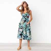 2019 New Women Print Floral Stripe Long dress Sexy V-Neck Sleevele Button Beach Casual Boho Midi Dress Plus Size 3XL vestidos - DRE's Electronics and Fine Jewelry