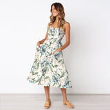 2019 New Women Print Floral Stripe Long dress Sexy V-Neck Sleevele Button Beach Casual Boho Midi Dress Plus Size 3XL vestidos - 