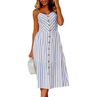 2019 New Women Print Floral Stripe Long dress Sexy V-Neck Sleevele Button Beach Casual Boho Midi Dress Plus Size 3XL vestidos - DRE's Electronics and Fine Jewelry