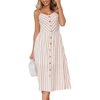 2019 New Women Print Floral Stripe Long dress Sexy V-Neck Sleevele Button Beach Casual Boho Midi Dress Plus Size 3XL vestidos - DRE's Electronics and Fine Jewelry