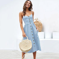 2019 New Women Print Floral Stripe Long dress Sexy V-Neck Sleevele Button Beach Casual Boho Midi Dress Plus Size 3XL vestidos - DRE's Electronics and Fine Jewelry