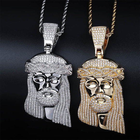 TOPGRILLZ New Ice out Jesus Corolla pendant hip hop Jewelry Fashion CZ Stone Necklace Cubic Zircon Link For Man Women Gift - Men Necklaces