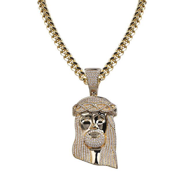 TOPGRILLZ New Ice out Jesus Corolla pendant hip hop Jewelry Fashion CZ Stone Necklace Cubic Zircon Link For Man Women Gift