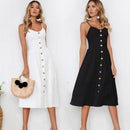 Fashion Sexy Women Sleeveless Backelss Summer Dress 2019 Black White Casual Dress Spaghetti Strap Dresses Button midi Sundress - DRE's Electronics and Fine Jewelry